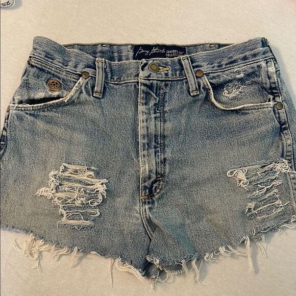 Wrangler George Straight Cut off blue Jean denim shorts size 30 - Picture 1 of 10